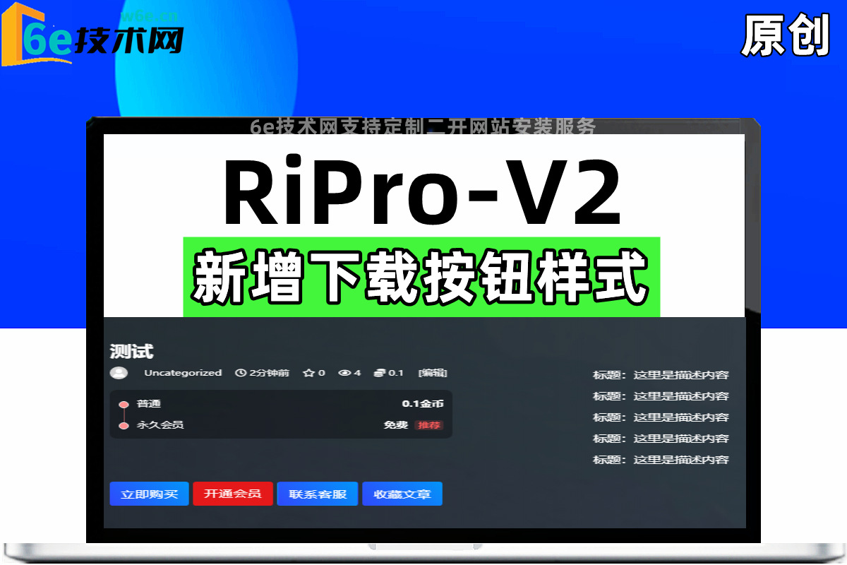 RiPro-V2-【文章下载样式文件】拥有下载按钮-演示地址-右侧栏自定义文字-收藏文章功能