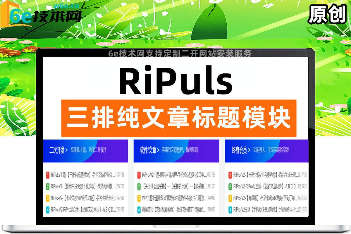 RiPuLs主题-【三排纯标题模块】-后台支持控制分类显示-首页增强显示效果-简单方便