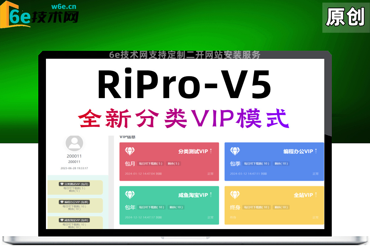 RiPro-V5-【分类VIP下载-绑定分类创建VIP会员】全新会员模式+个人中心强大升级-非插件