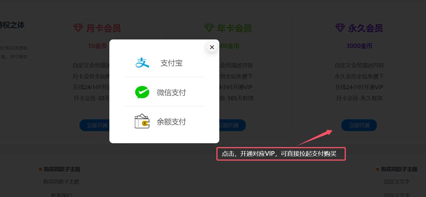 RiPro-V2-【VIP会员介绍-升级在线购买开通功能】-在首页会员介绍模块-可以直接进行购买会员-无需再前往个人中心-并美化了描述按钮模块