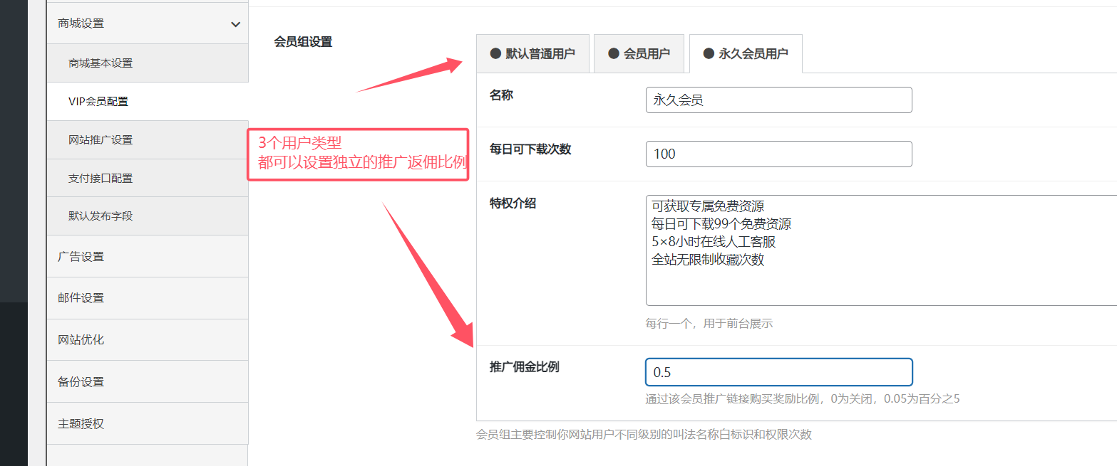 RiPro-V5-【独立推广佣金功能】可以给-普通-会员-永久会员-分别设置独立的推广佣金比例-